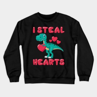 Kids Valentines Day I Steal Hearts Trex Lovers Crewneck Sweatshirt